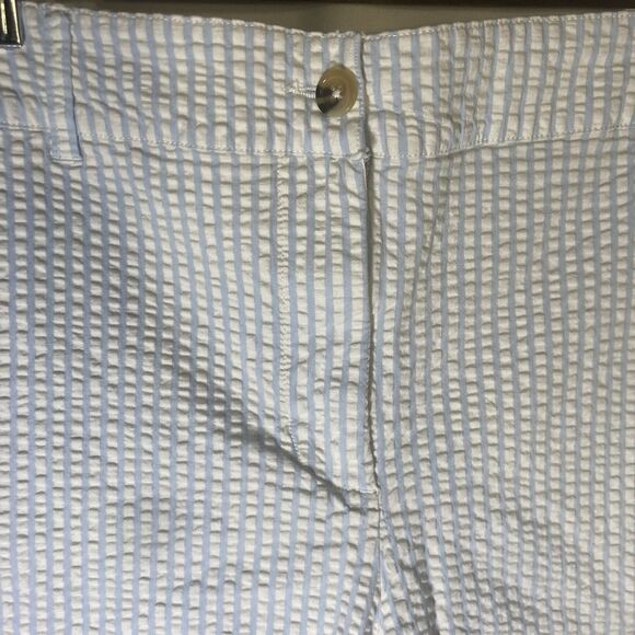 KIM ROGERS white blue striped seersucker flat front zip fly shorts 14 - Picture 3 of 10